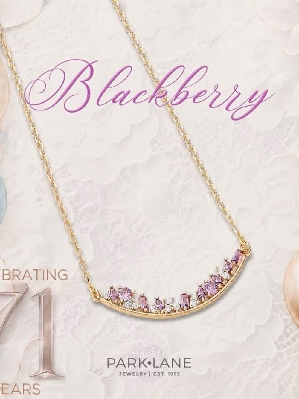 Park Lane Gold tone Necklace with Pink/purple Gem Accents